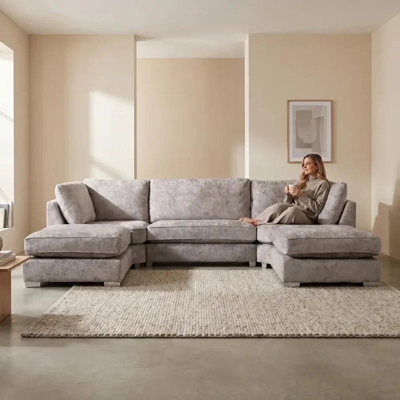 Bishop Silver Alaska Fabric U Shape High Back Corner Sofa
