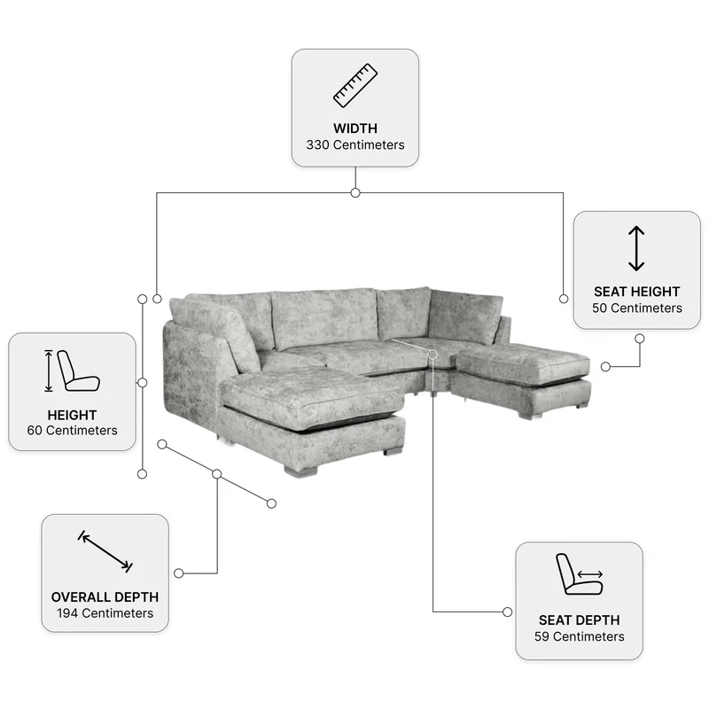 Bishop Silver Alaska Fabric U Shape High Back Corner Sofa
