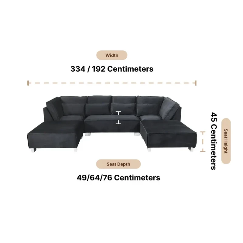  Sloane U Shape Black Velvet Corner Sofa 