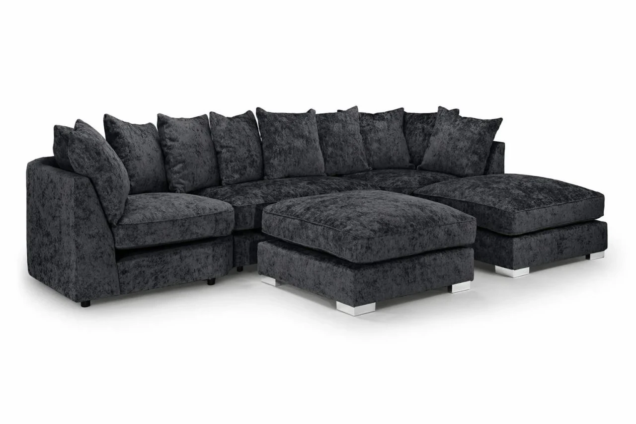 Bishop Charcoal U Shape Corner Sofa | Scatterback Chenille Sofa UK