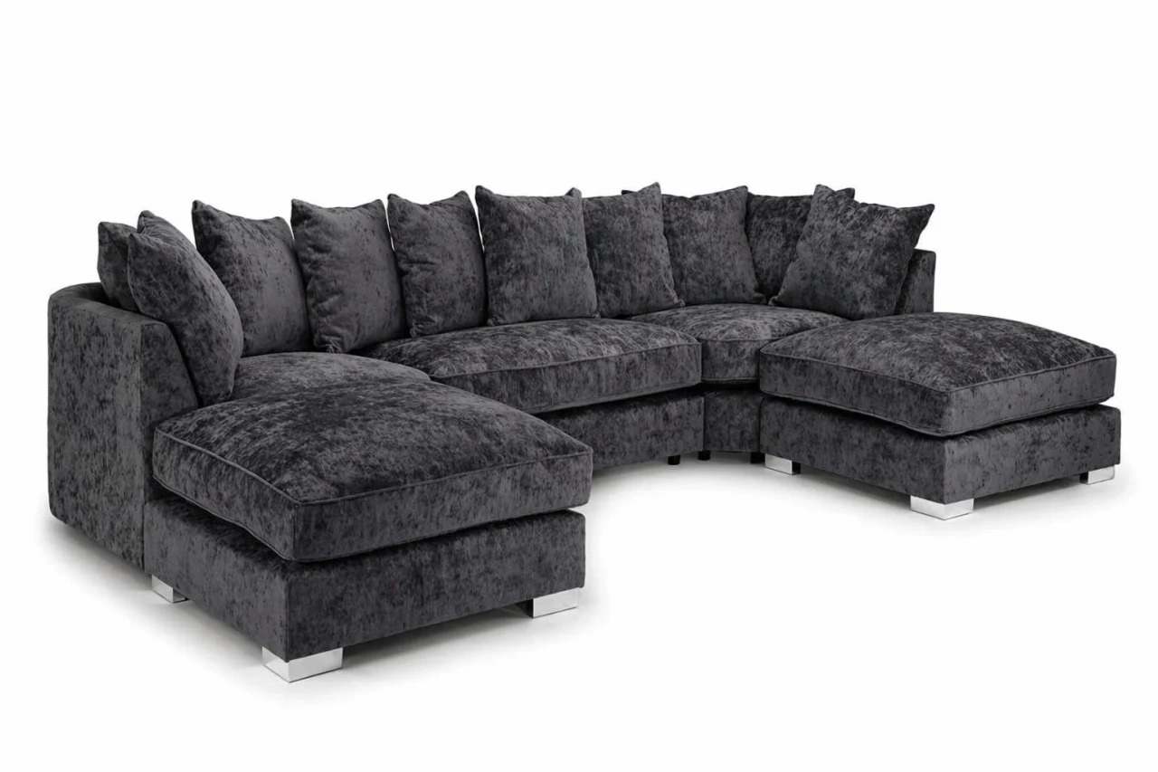 Bishop Charcoal U Shape Corner Sofa | Scatterback Chenille Sofa UK