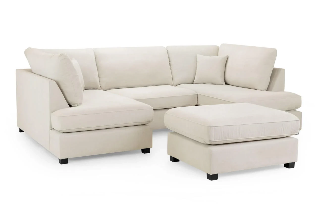 🛋️ Carnaby Cream U Shape Corner Sofa | Alaska Chenille Sofa UK