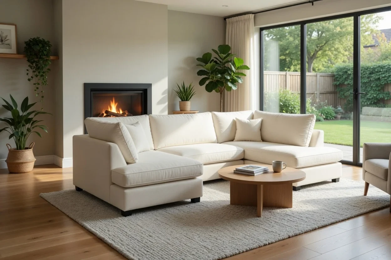 🛋️ Carnaby Cream U Shape Corner Sofa | Alaska Chenille Sofa UK