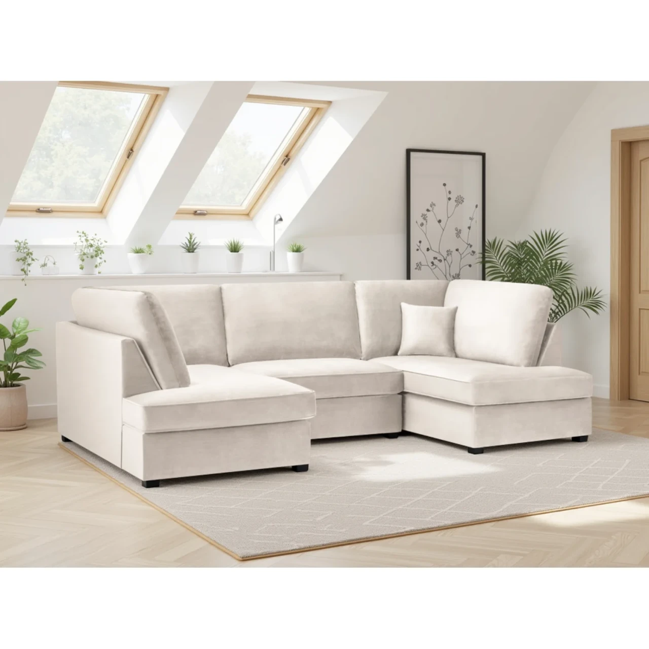 🛋️ Carnaby Plush Beige U Shape Corner Sofa | UK