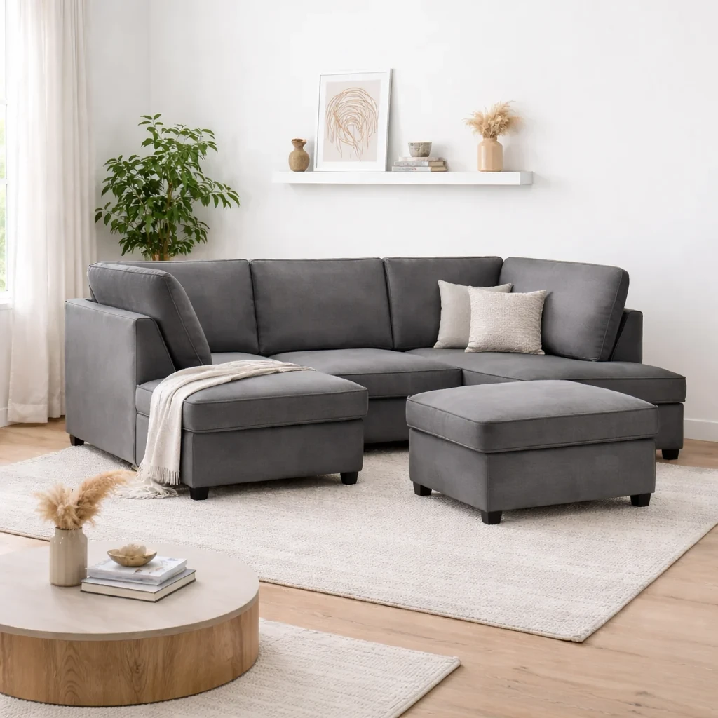 Carnaby Plush Grey U Shape Corner Sofa | Luxury Plush Sofa UK