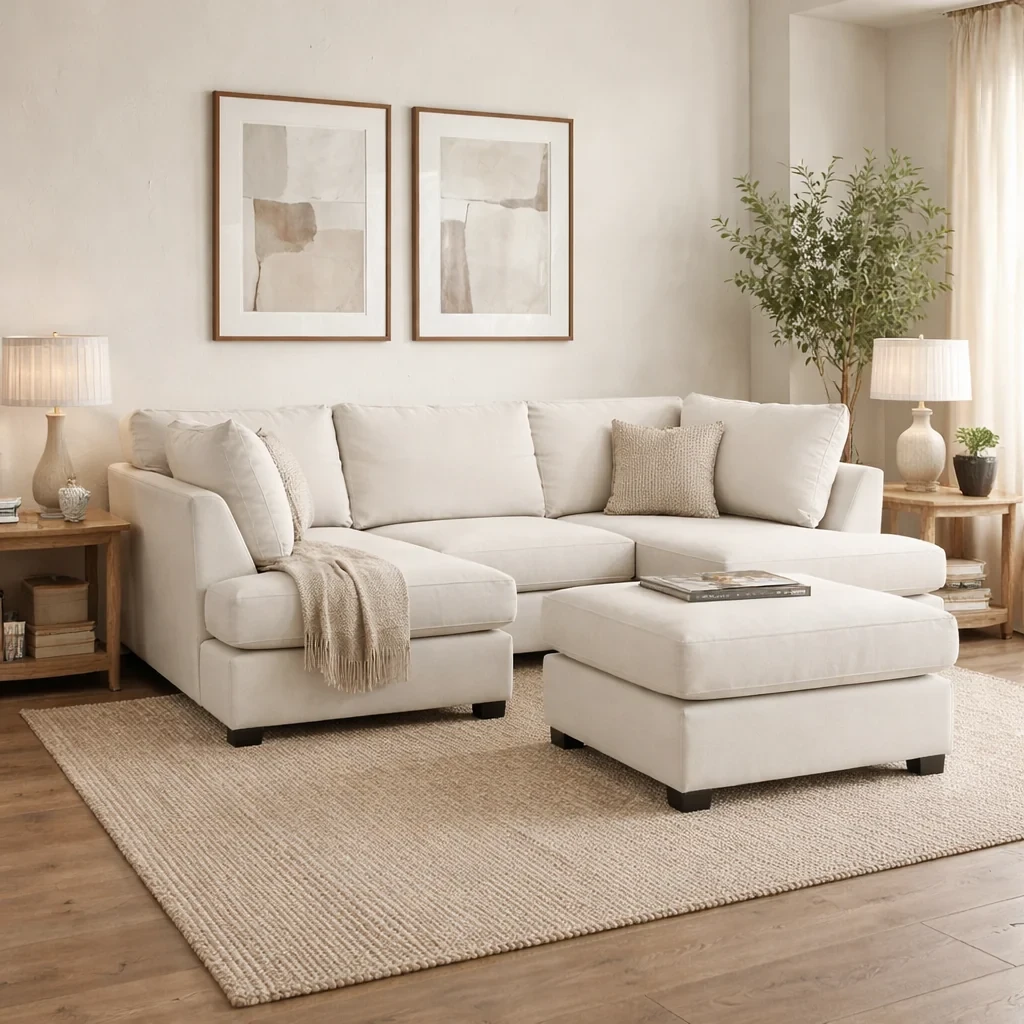 Carnaby Beige U Shape Corner Sofa | Luxury Plush Sofa UK