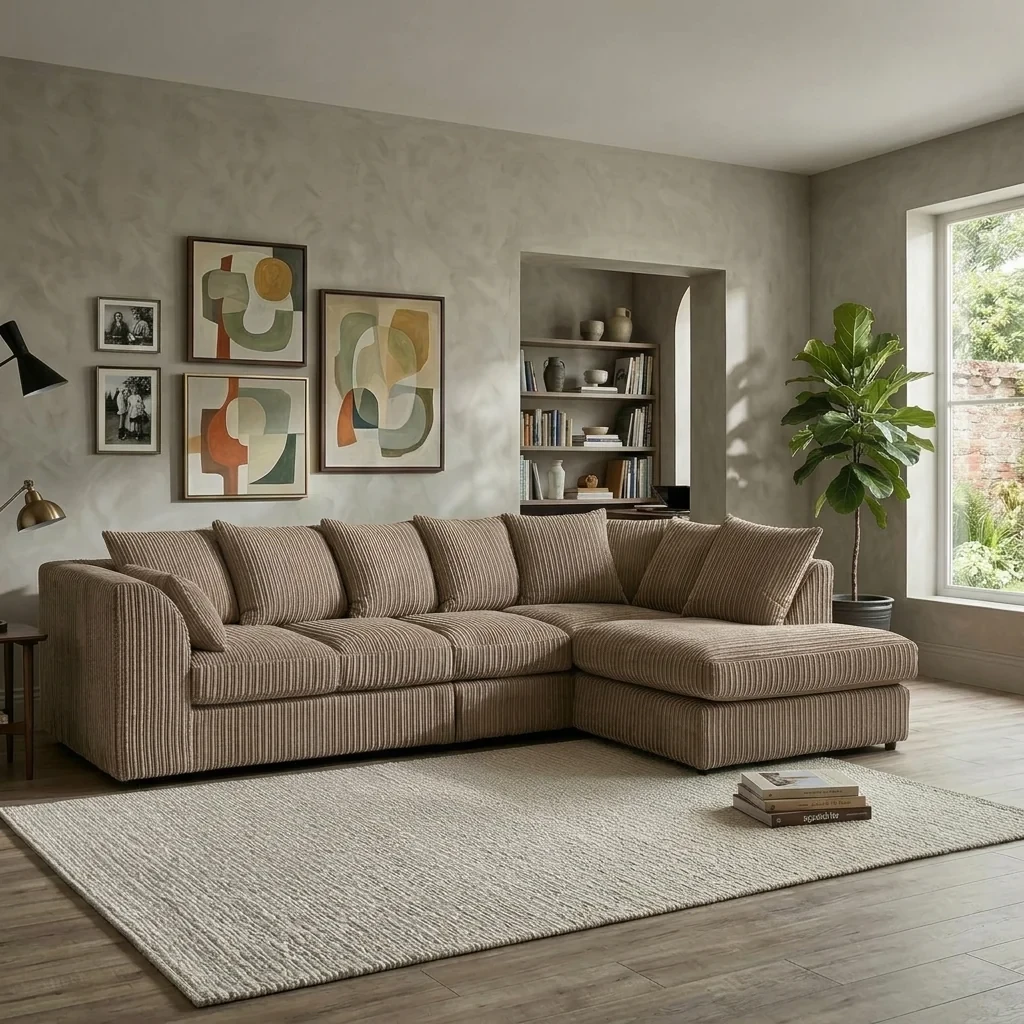 Dylan L Shape Mink Jumbo Cord Scatter Back Sofa – Right Hand Facing Corner Sofa