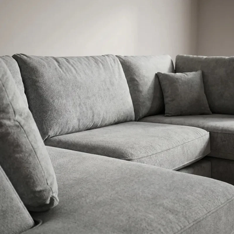 Carnaby Grey Fabric U-Shaped Corner Sofa – High Back Modular 5 Seater