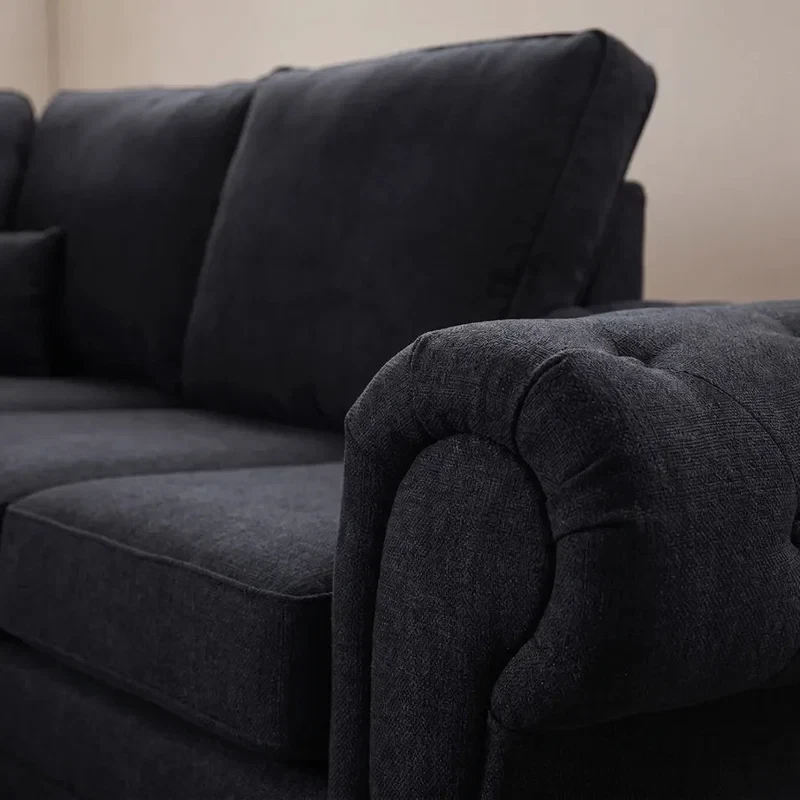 Verona Black Fabric High Back Corner Sofa – Modern 240 x 240cm Living Room Sofa
