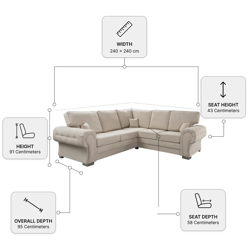 Verona Cream Fabric High Back Corner Sofa – Modern 240 x 240cm Living Room Sofa