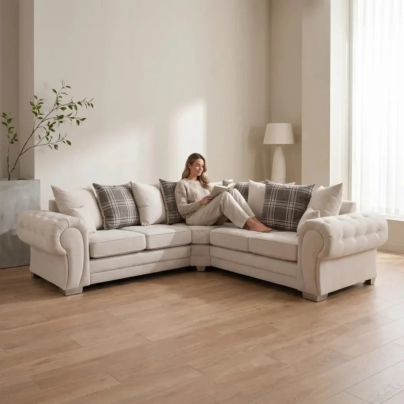 Verona Cream Fabric Scatter Back Corner Sofa – High Back Style 240 x 240cm
