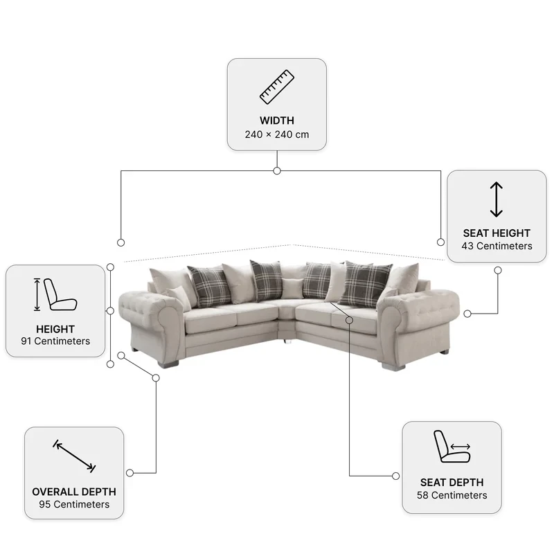 Verona Cream Fabric Scatter Back Corner Sofa – High Back Style 240 x 240cm