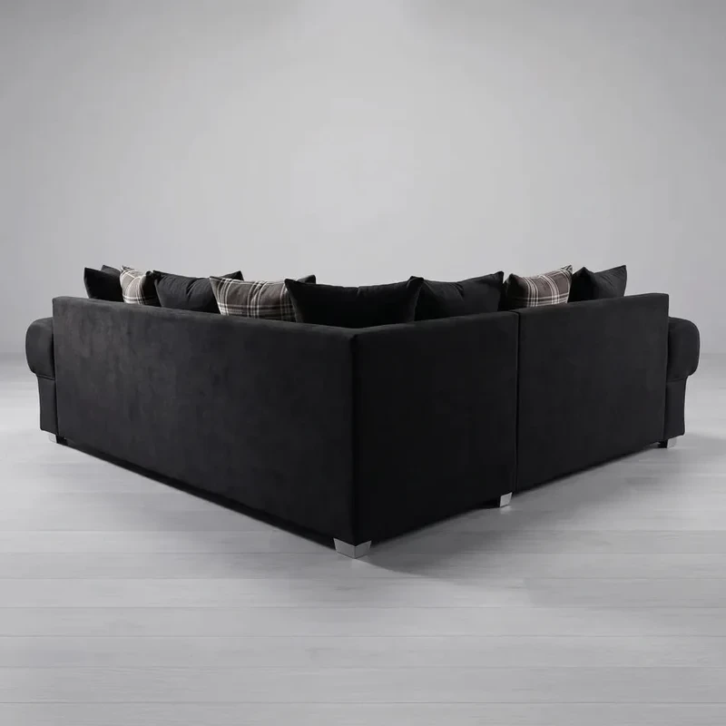 Verona Scatter Back Black Fabric Corner Sofa – Modern 240 x 240cm Living Room Sofa
