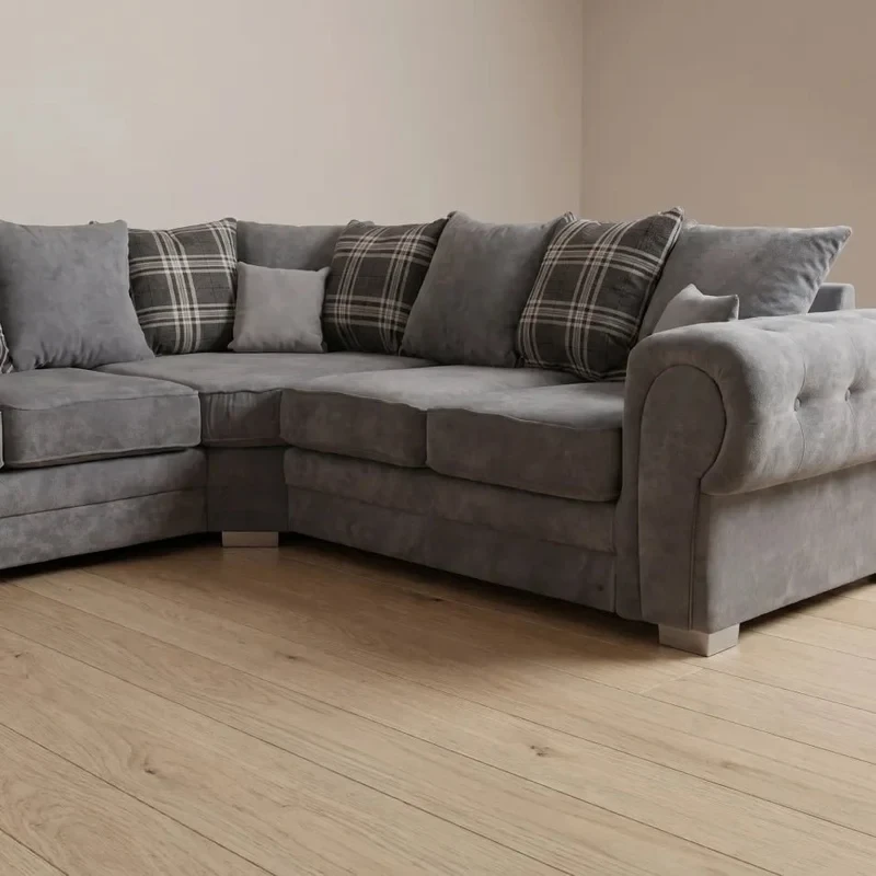 Verona Scatter Back Grey Fabric Corner Sofa – Modern 240 x 240cm Living Room Sofa
