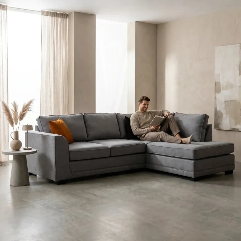 Orka Grey Fabric Right Hand Corner Sofa – Modern RHC Sofa 230 x 170cm