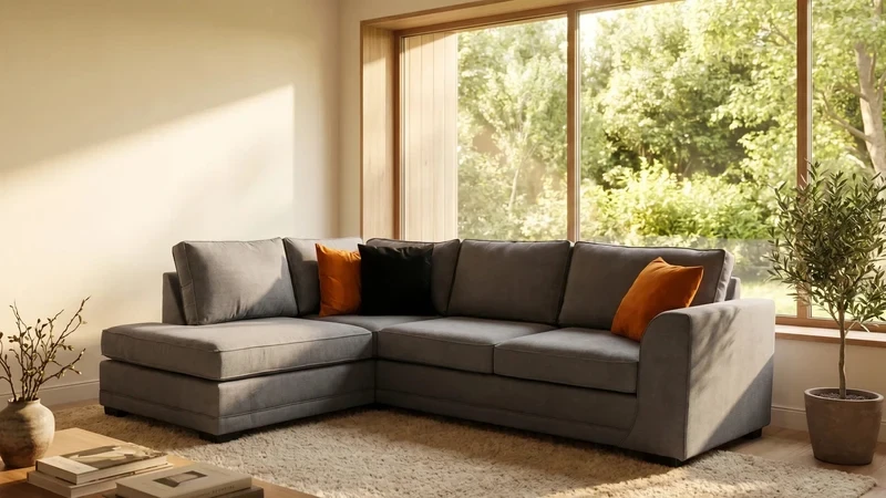 Orka Grey Fabric Left Hand Corner Sofa – Modern LHC Sofa 230 x 170cm
