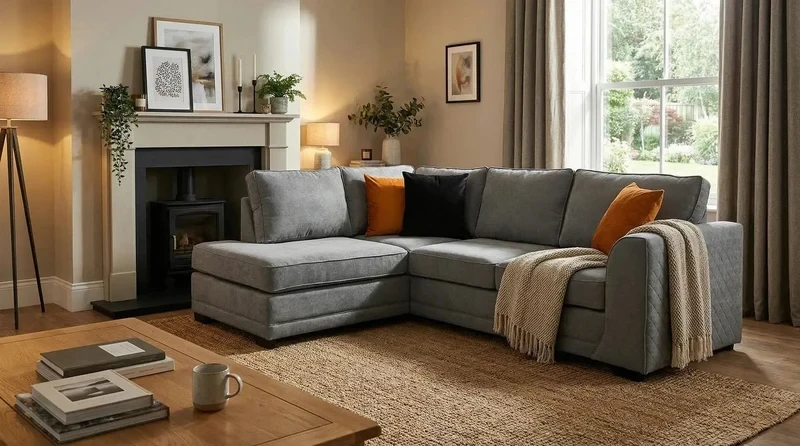 Orka Grey Fabric Left Hand Corner Sofa – Modern LHC Sofa 230 x 170cm