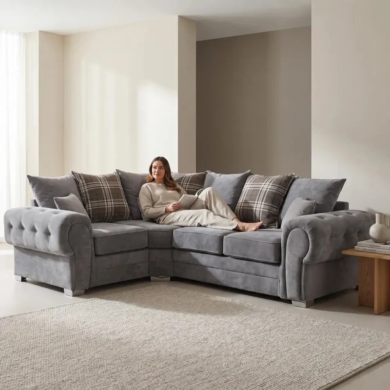 Verona Scatter Back Grey Fabric Left Hand Corner Sofa – 240 x 200cm LHC