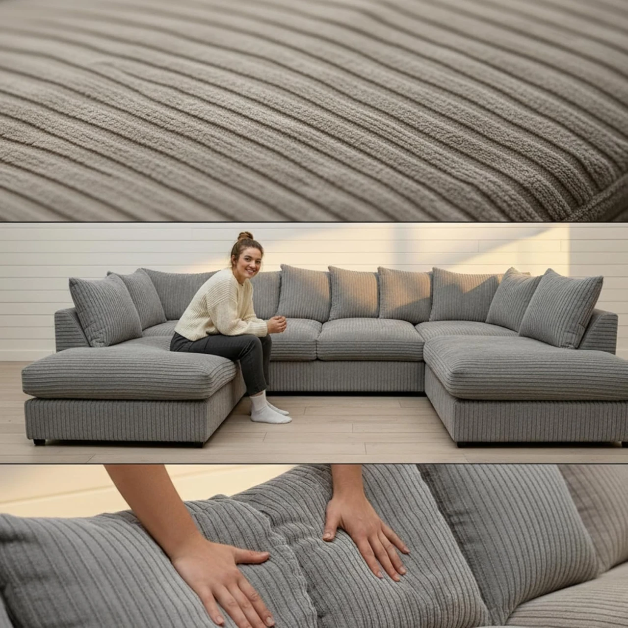 Jumbo Cord U-Shaped Sofa – 6-7 Seater Modular Corner Sofa for Family Living Room