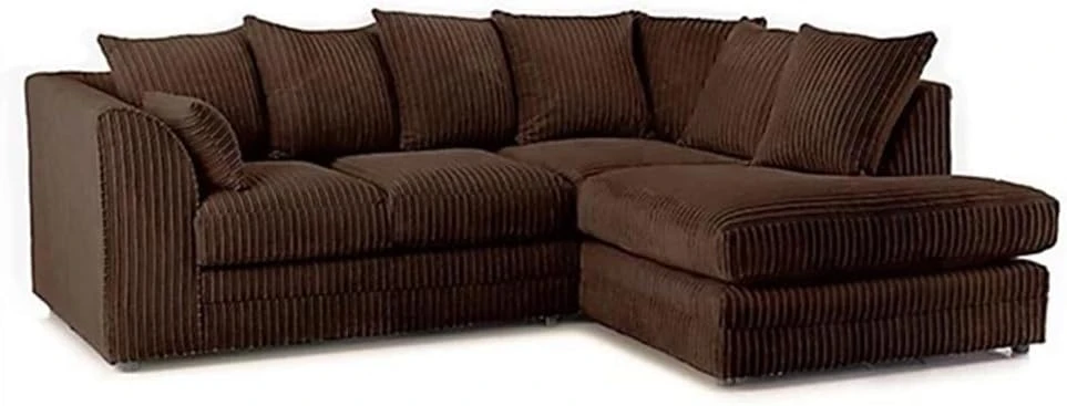 Brown Jumbo Cord Right Hand Corner Sofa – 4-5 Seater L-Shaped Sofa with Scatter Back Cushions