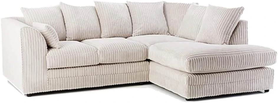 Cream Jumbo Cord Right Hand Corner Sofa – 4-5 Seater L-Shaped Sofa with Scatter Back Cushions
