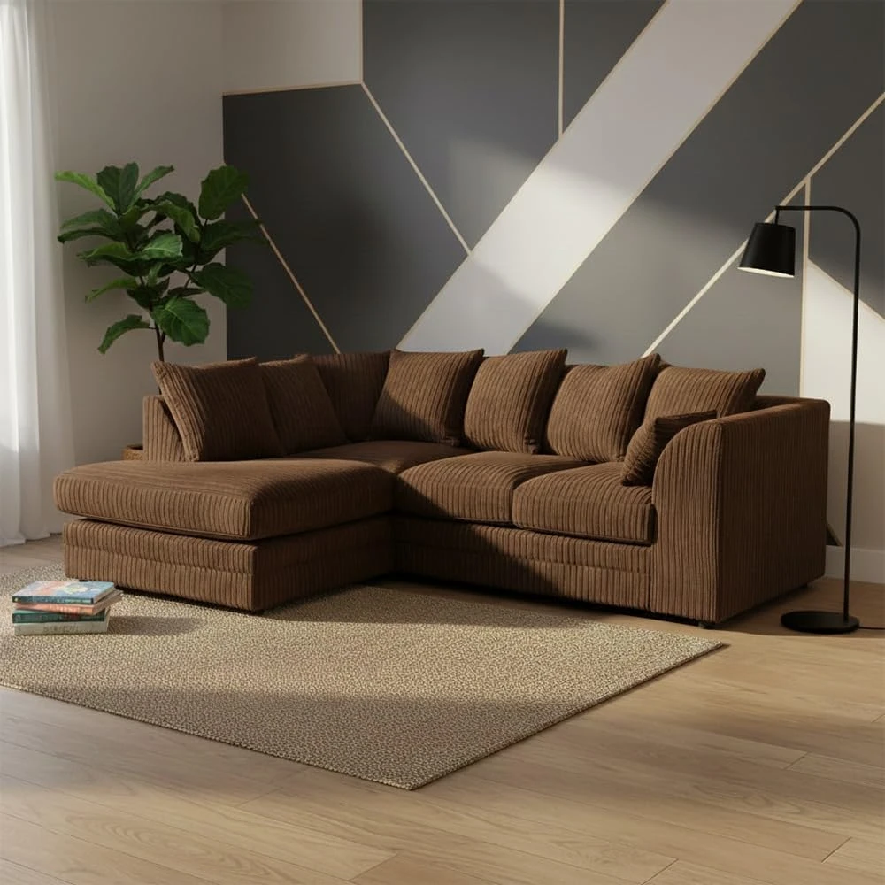 Brown Jumbo Cord Modular L-Shaped Corner Sofa – 3-4 Seater Cloud Sofa, Left Hand Facing