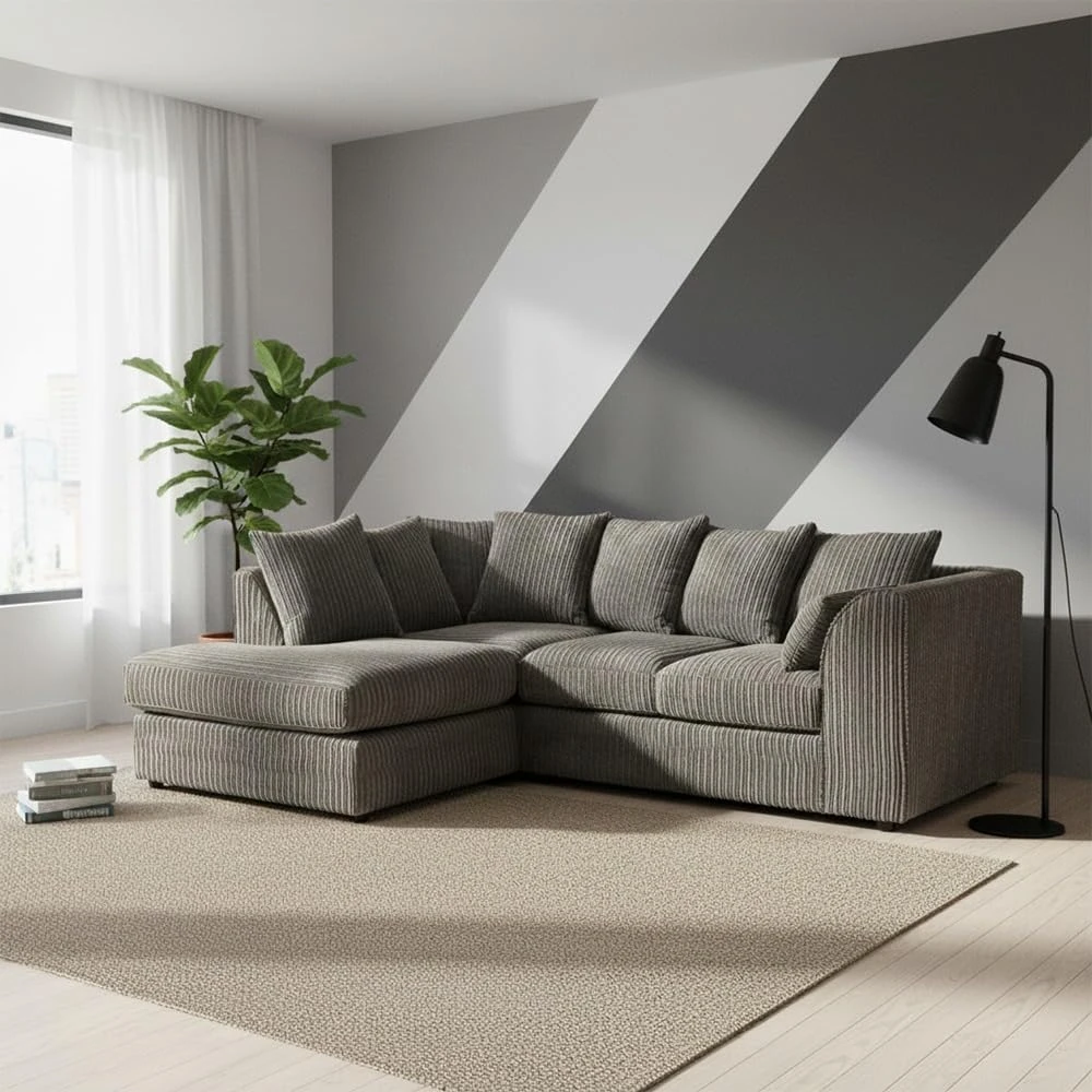 Grey Jumbo Cord Modular L-Shaped Corner Sofa – 3-4 Seater Cloud Sofa, Left Hand Facing
