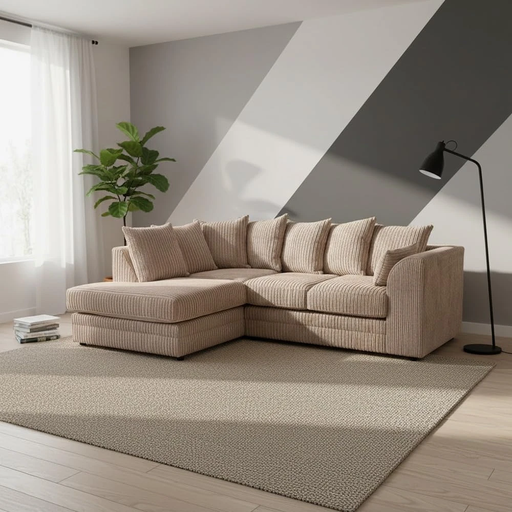 Mink Jumbo Cord Modular L-Shaped Corner Sofa – 3-4 Seater Cloud Sofa, Left Hand Facing