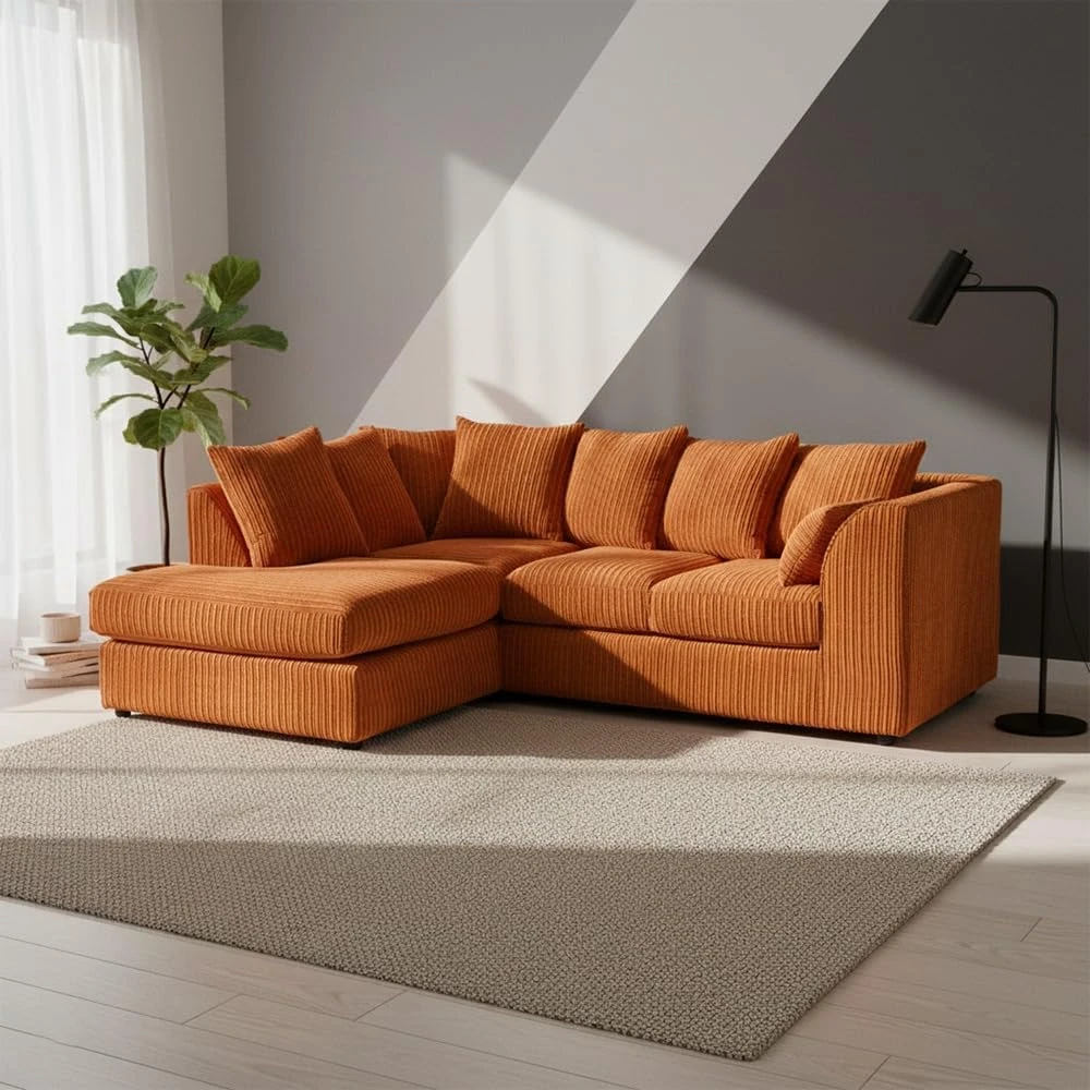 Orange Jumbo Cord Modular L-Shaped Corner Sofa – 3-4 Seater Cloud Sofa, Left Hand Facing