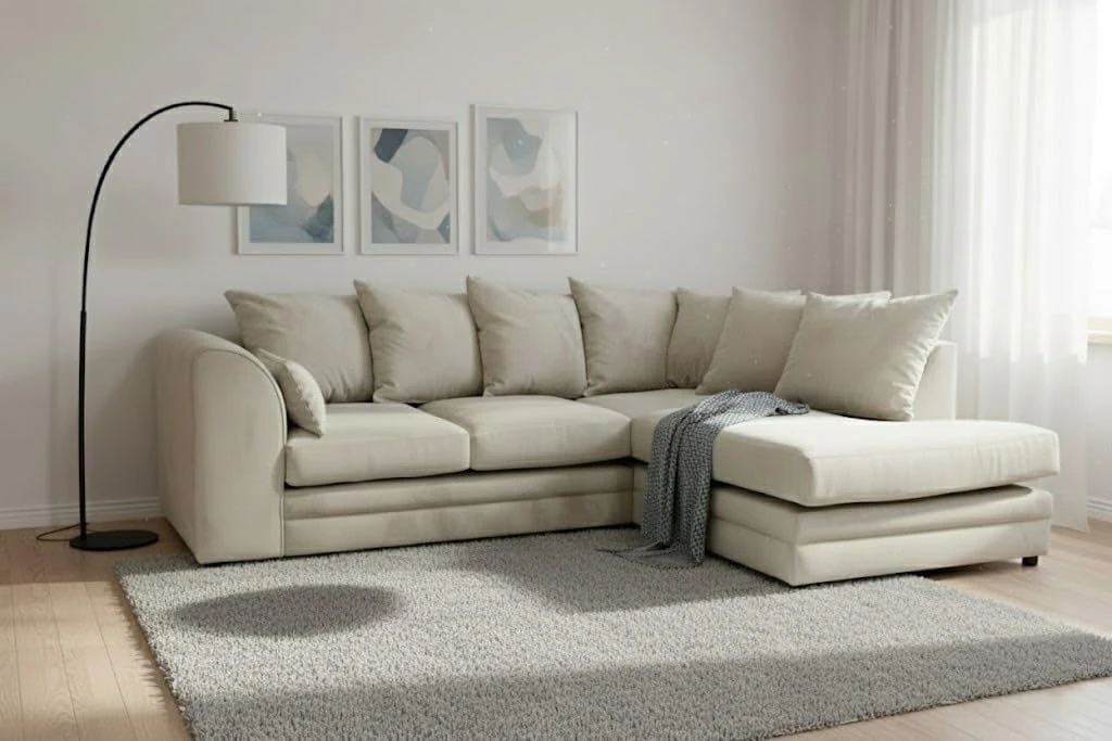 Plush Velvet Right Hand Corner Sofa – 3 Seater & 2 Seater Sofa Set with Chaise & Curved Arms