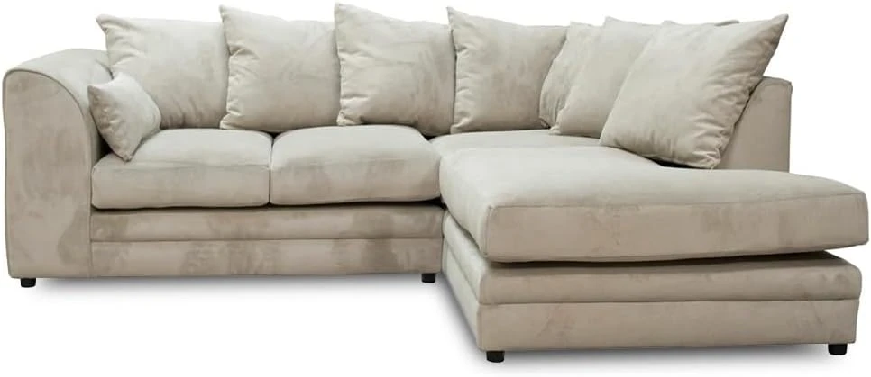 Plush Velvet Right Hand Corner Sofa – 3 Seater & 2 Seater Sofa Set with Chaise & Curved Arms