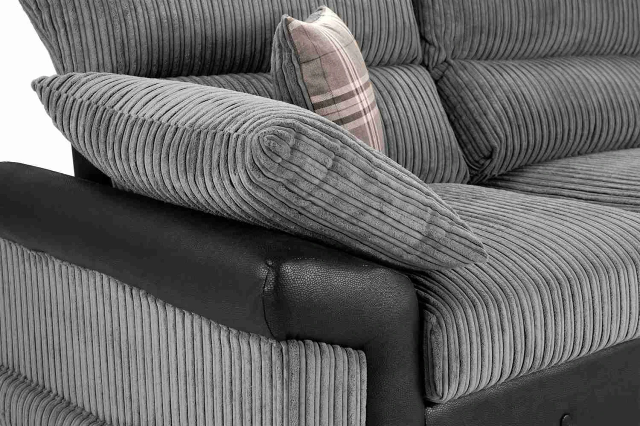 Logan 3 Seater Fixed Back Black & Grey Leather Sofa