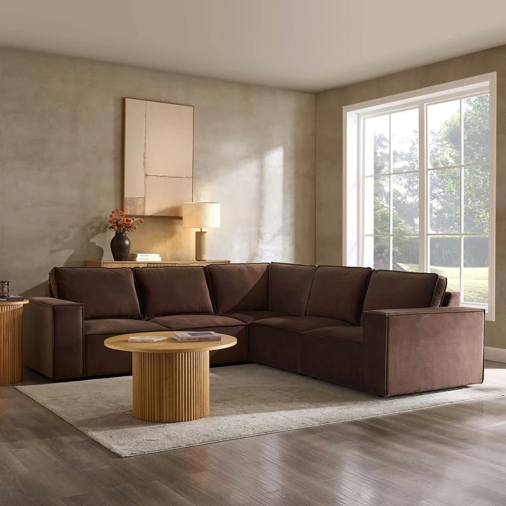 Brooklyn Brown 2C2 Sofa Set – Plush Velvet 5 Seater Sofas with Free Footstool