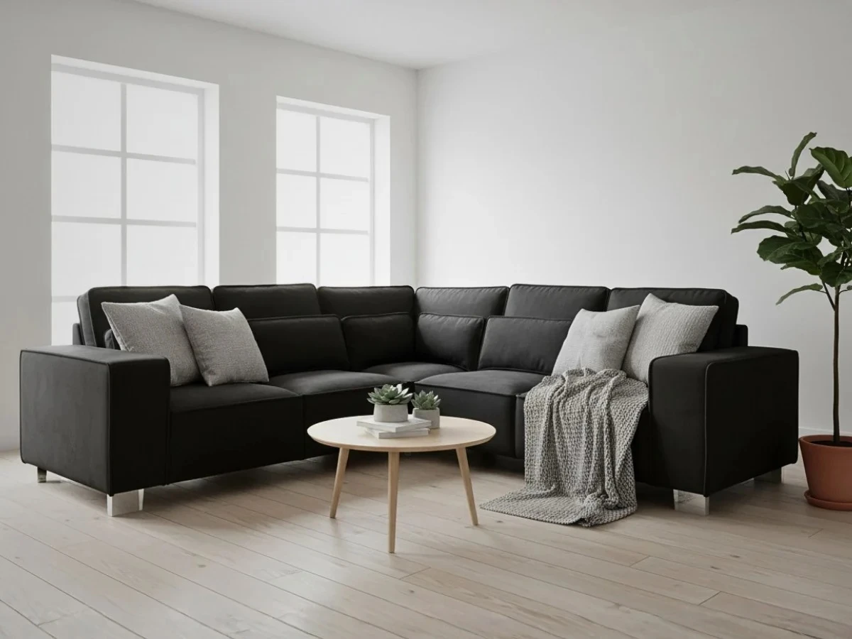 Brooklyn Black 2C2 Sofa Set – Plush Velvet with FREE Footstool