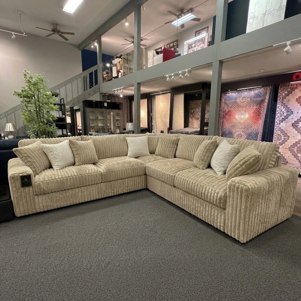 Chunky Thick Cord sofa Beige 3 Piece Sectional Corner Sofa 230 x 230cm | High Back UK
