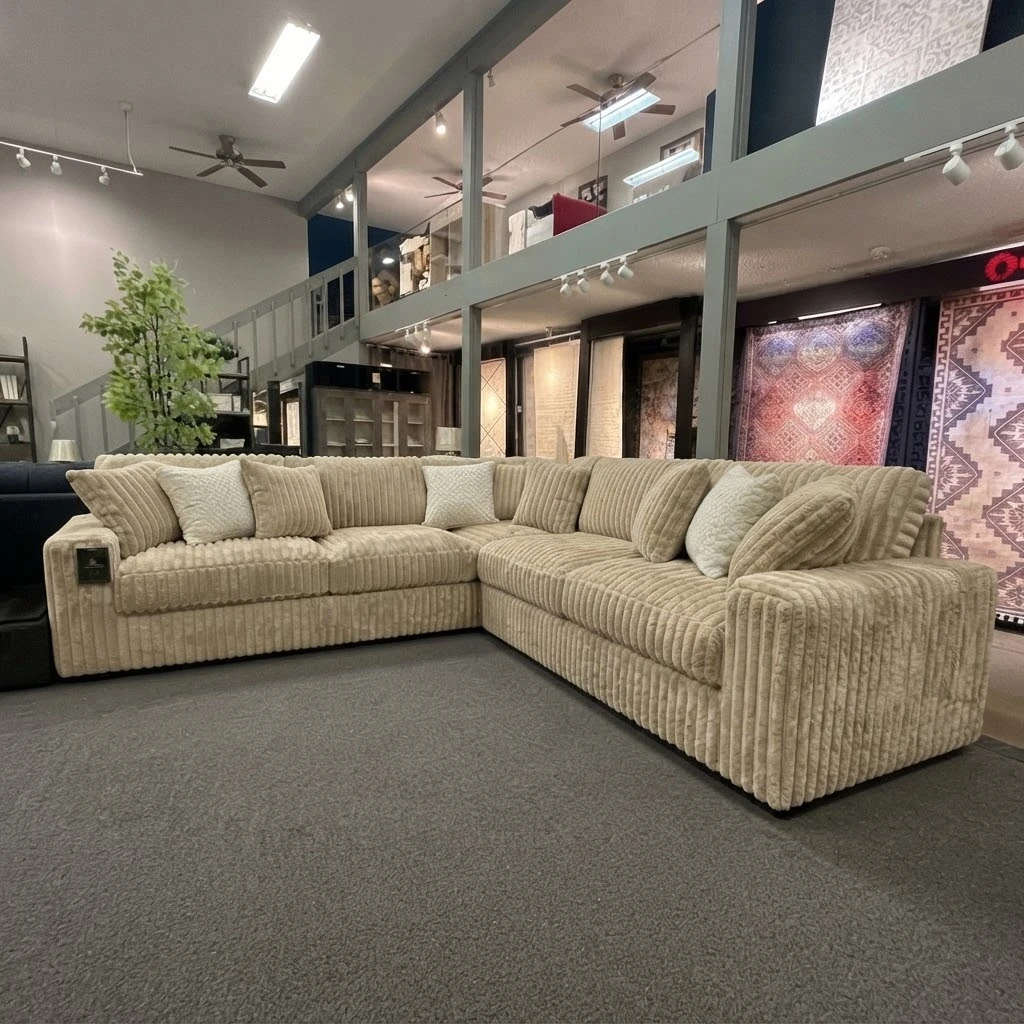 Chunky Thick Cord sofa Beige 3 Piece Sectional Corner Sofa 230 x 230cm | High Back UK