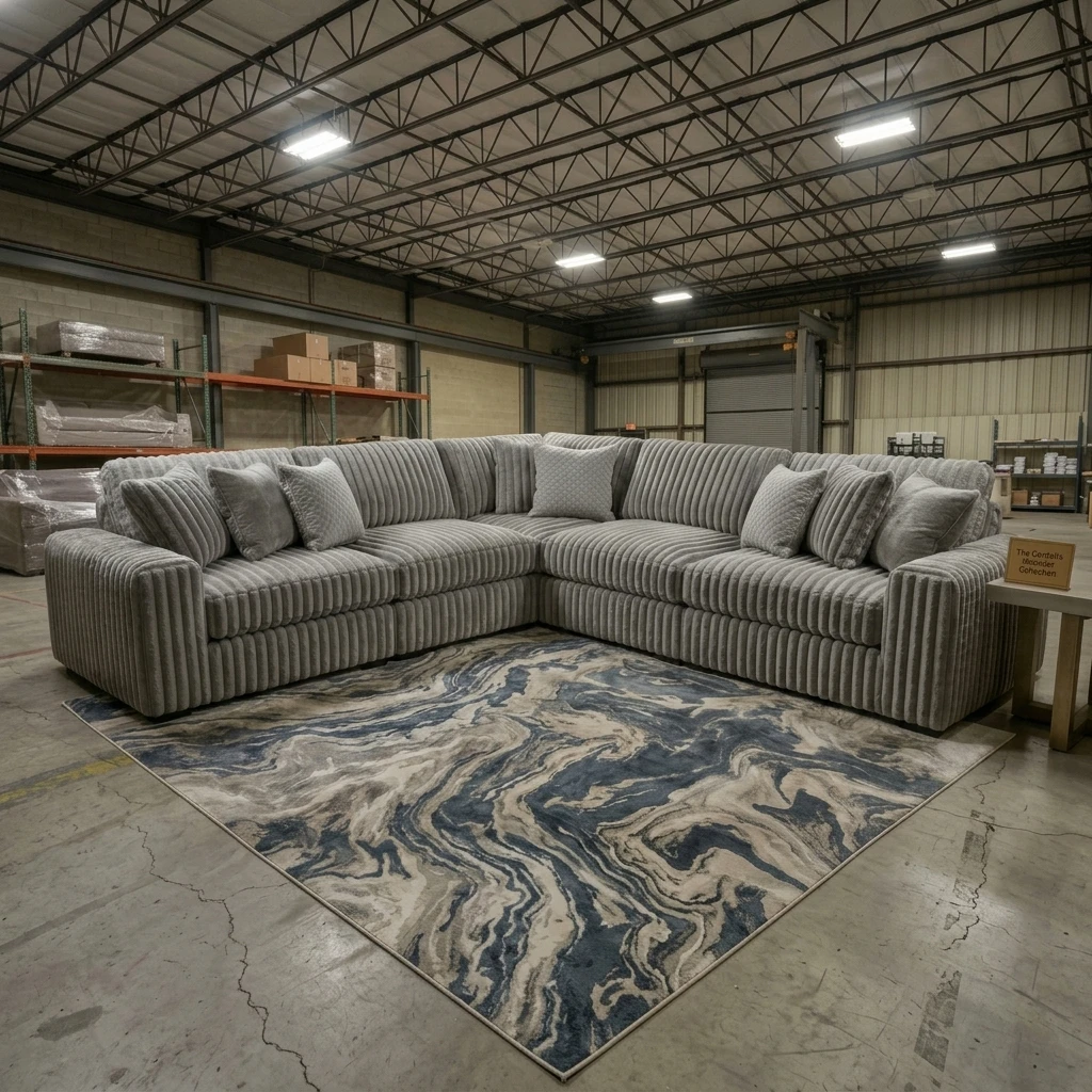 Large Grey Chunky Thick Cord Sectional Corner Sofa 230 x 230cm | UK