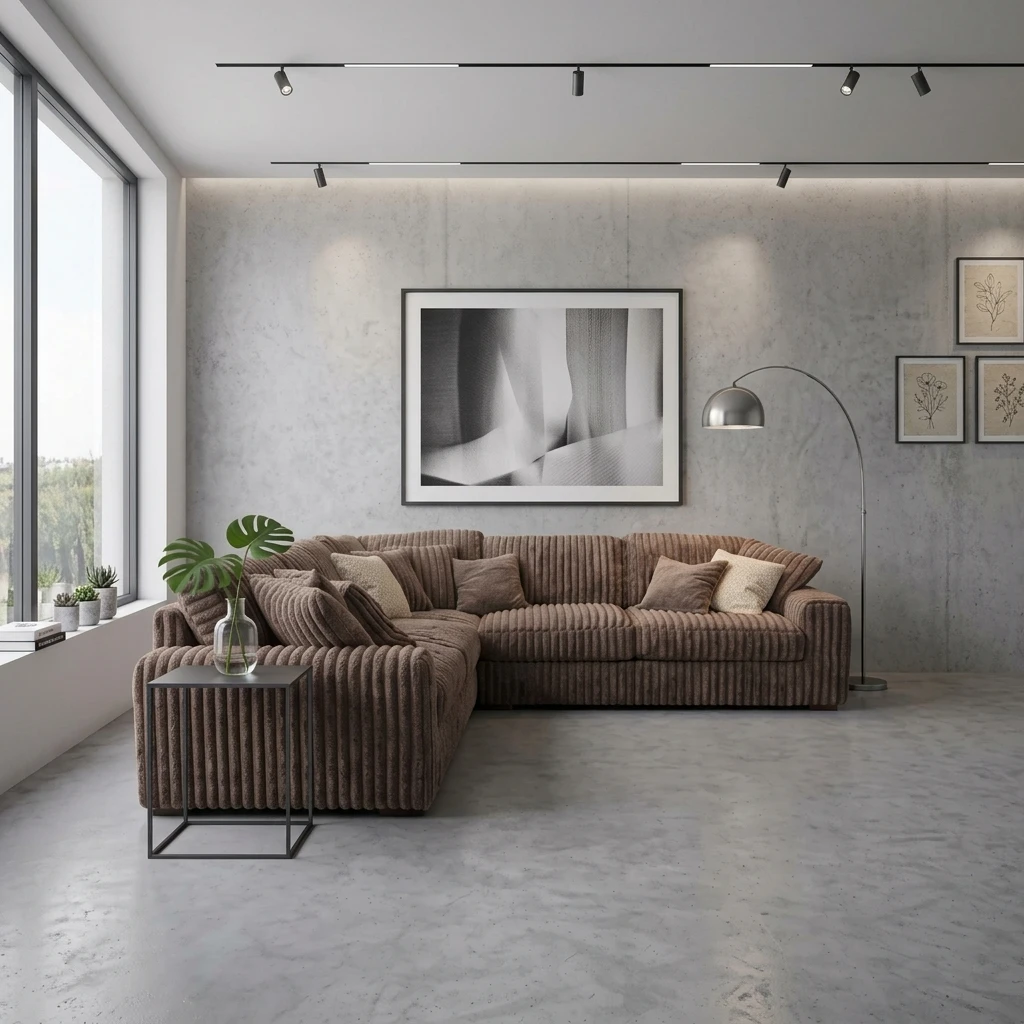 Brown Chunky Cord 3 Piece Corner Sectional Sofa (230x230cm) - 3 Piece