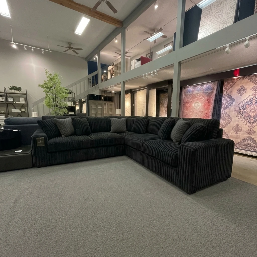 Black Chunky Cord 3 Piece Corner Sectional Sofa (230x230cm) | UK
