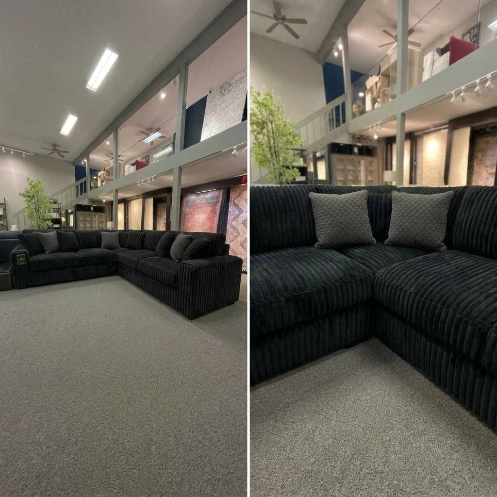 Black Chunky Cord 3 Piece Corner Sectional Sofa (230x230cm) | UK