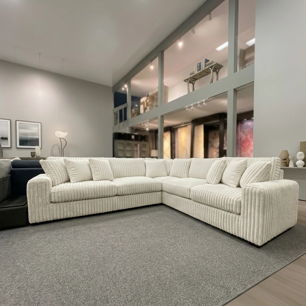 Cream Chunky Cord 3 Piece Corner Sectional Sofa (230x230cm) | L-Shaped