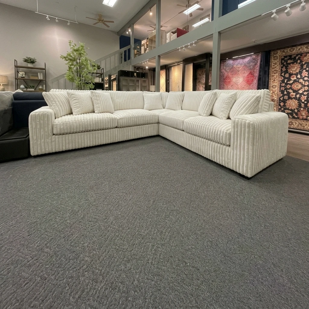 Cream Chunky Cord 3 Piece Corner Sectional Sofa (230x230cm) | L-Shaped