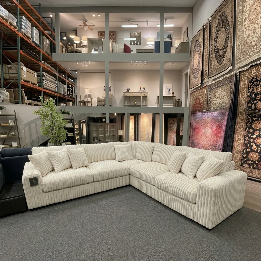 Cream Chunky Cord 3 Piece Corner Sectional Sofa (230x230cm) | L-Shaped
