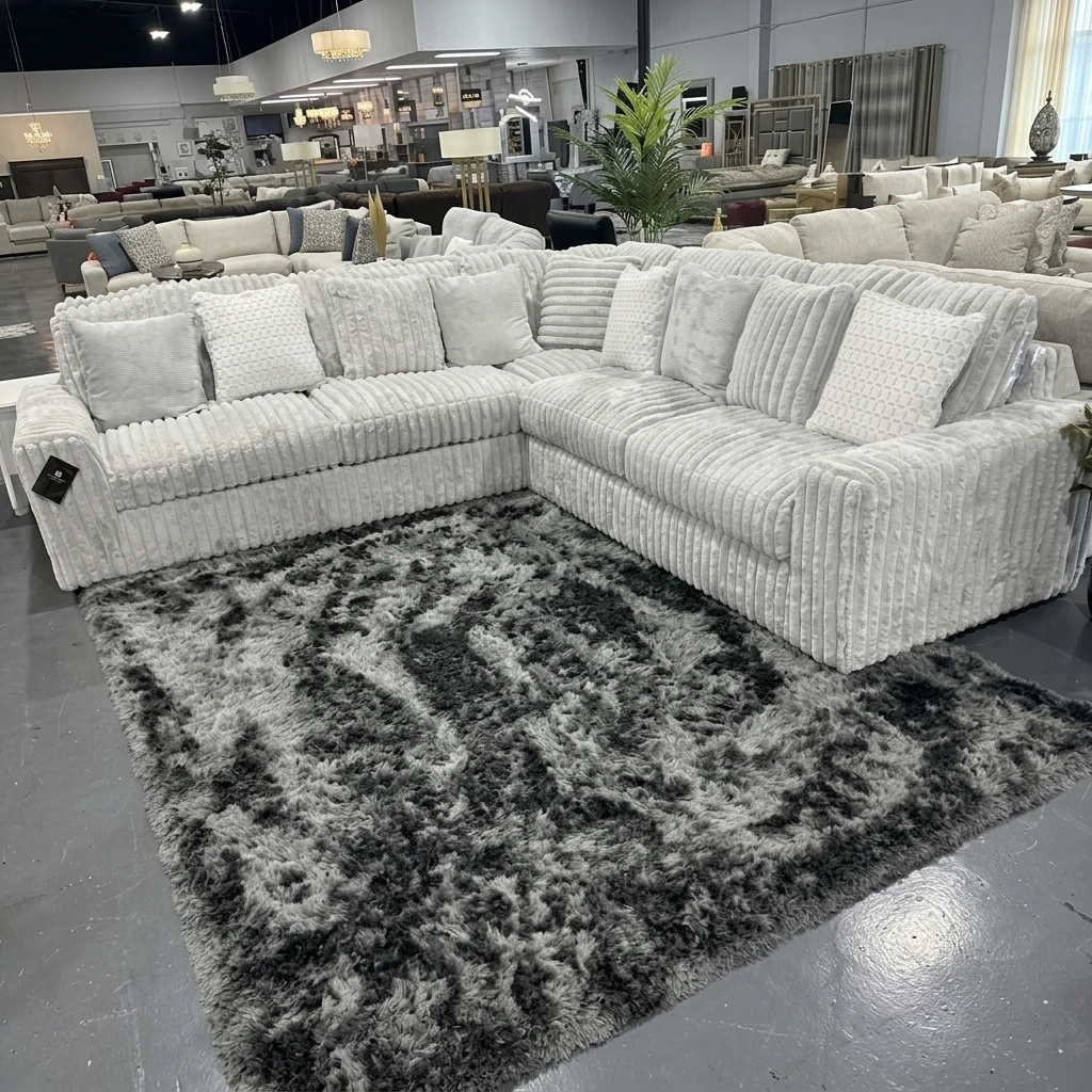 Light Grey Chunky Cord 3 Piece Corner Sectional Sofa 230 x 230cm | UK