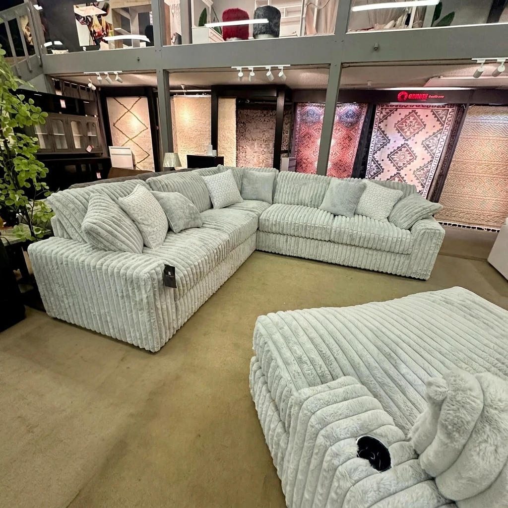 Light Grey Chunky Cord 3 Piece Corner Sectional Sofa 230 x 230cm | UK