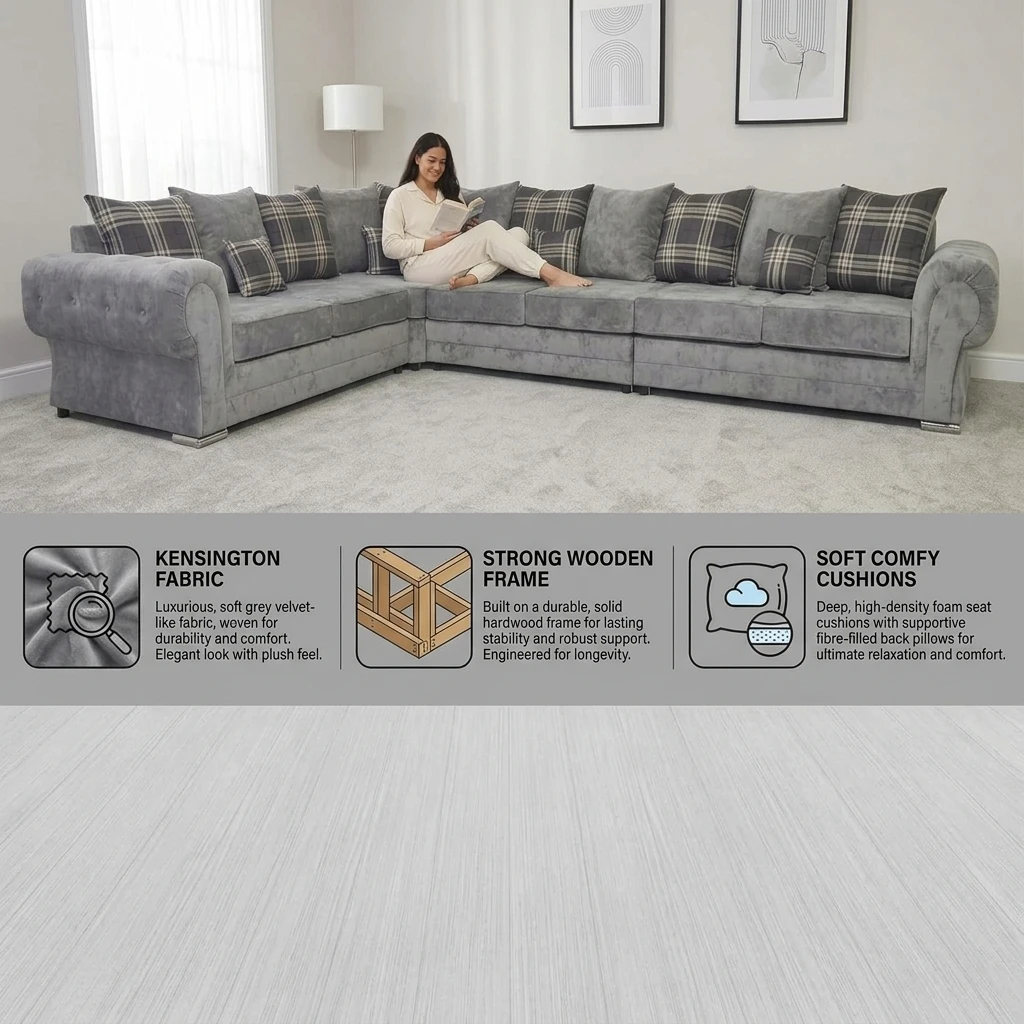 Grey Verona Chesterfield 7 Seater Left Hand Corner Sofa | 360 x 240cm