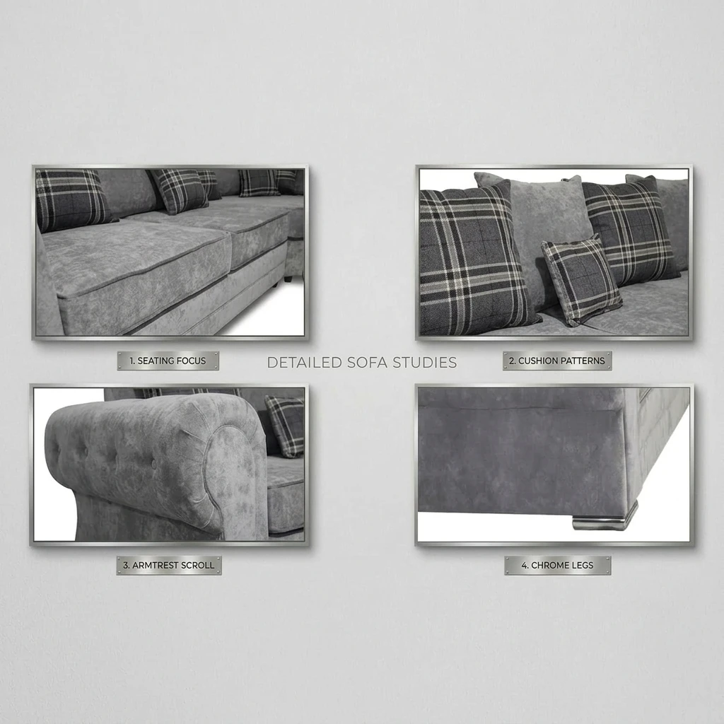 Grey Verona Chesterfield 7 Seater Corner Sofa | 360 x 240cm | Right Hand L Shape