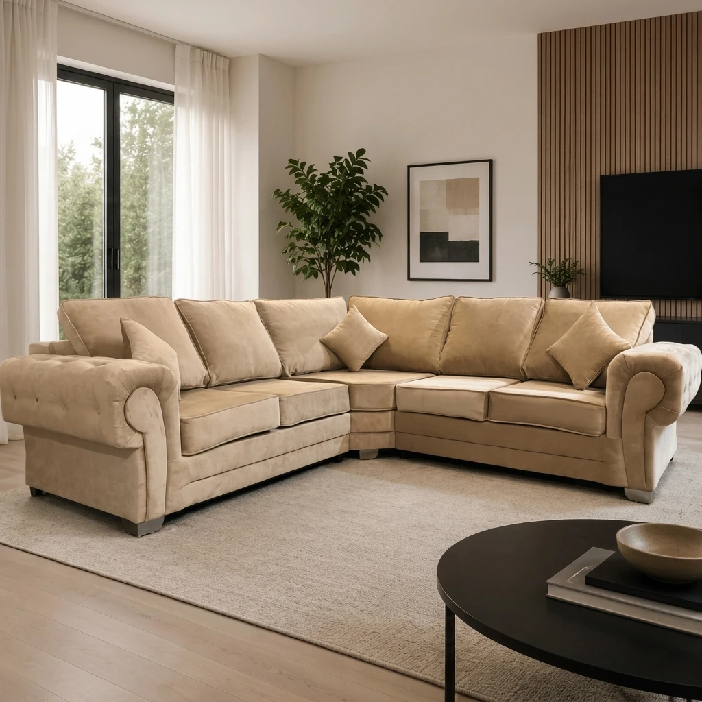 Verona High Back Fabric Corner Sofa – Luxury Modern L-Shaped Sofa