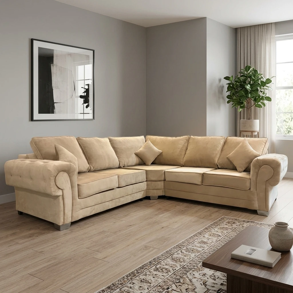 Verona High Back Fabric Corner Sofa – Luxury Modern L-Shaped Sofa
