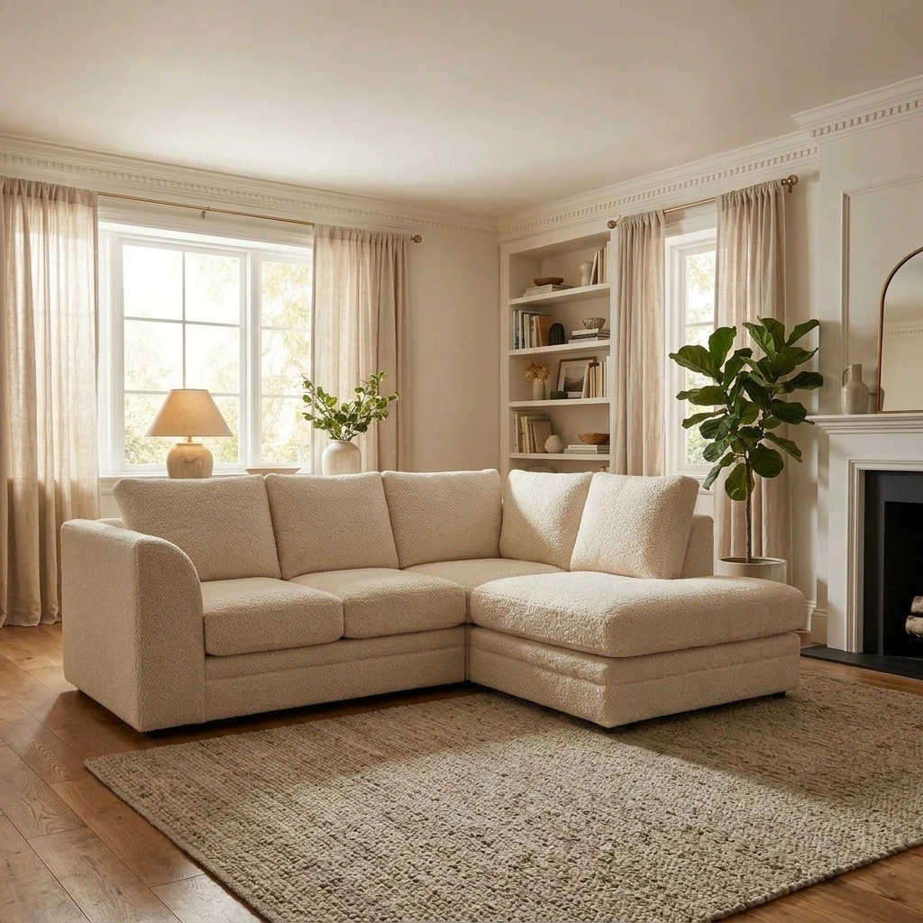 Cream Corner Sofa 4 Seater Teddy Bouclé L Shape – RH